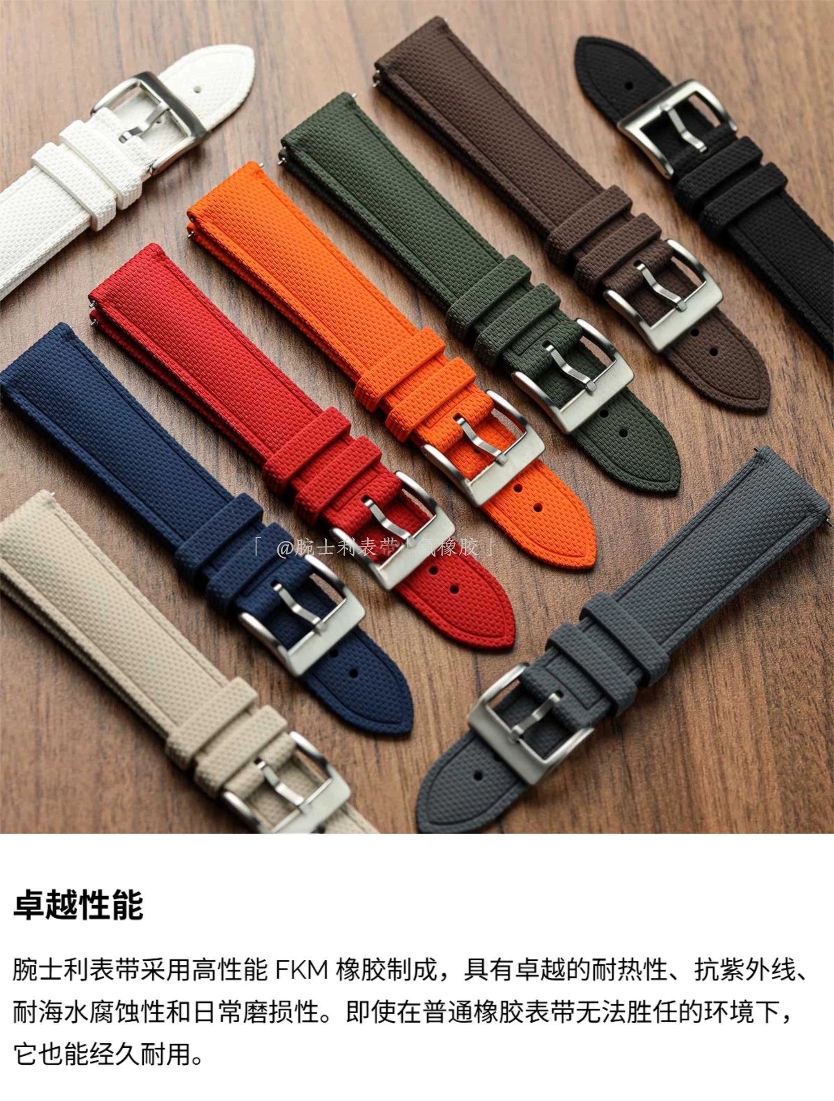 FKM Watch Strap 19/21/23/24mm Rubber band waterproof for Diver Pilot Texture Fluorine