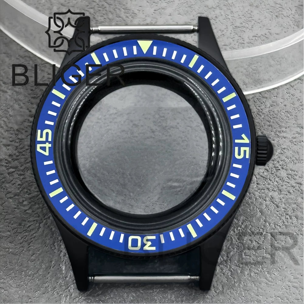 40mm PVD black Fifty Fathom Watch Case matte sandblasted Ceramic Bezel NH35 34 36 38 etc PT5000 ETA 2824 Miyota8215 movement 10Bar Sapphire