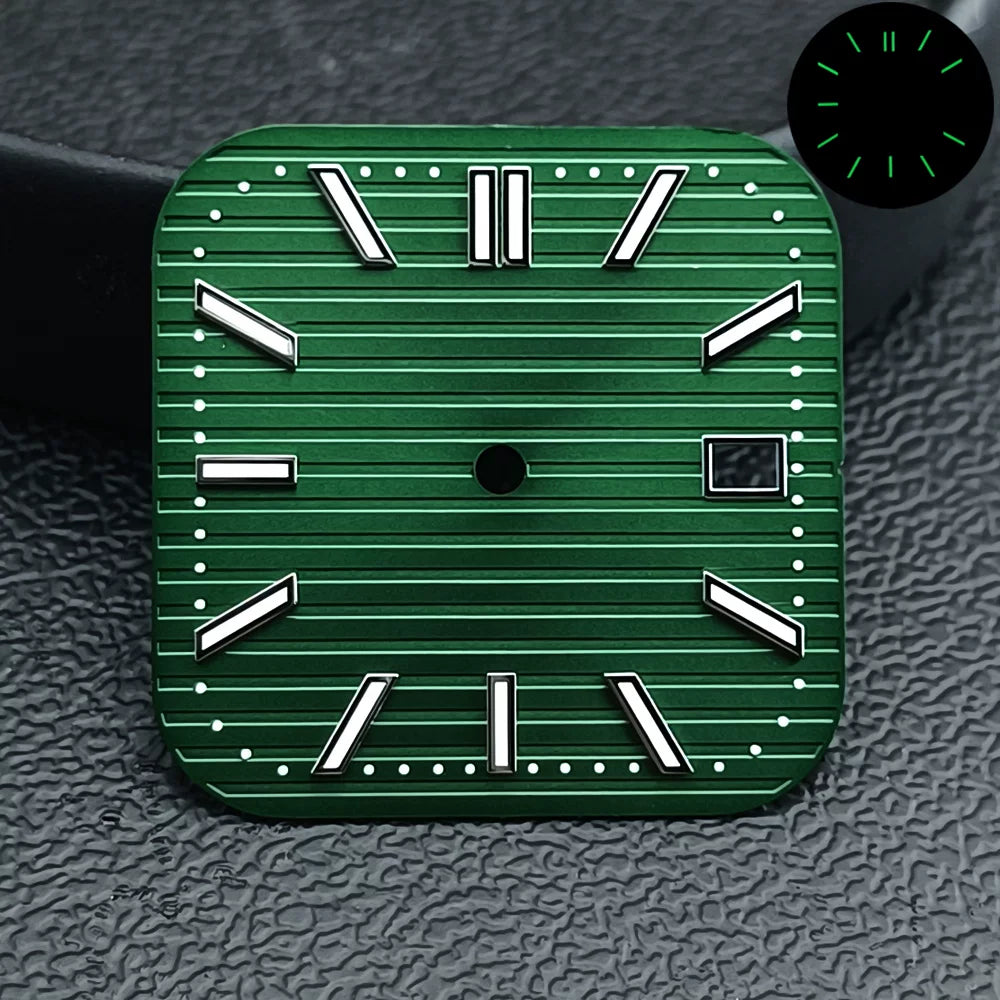 29.5mm Square dial NH35 movement silver nail green luminous