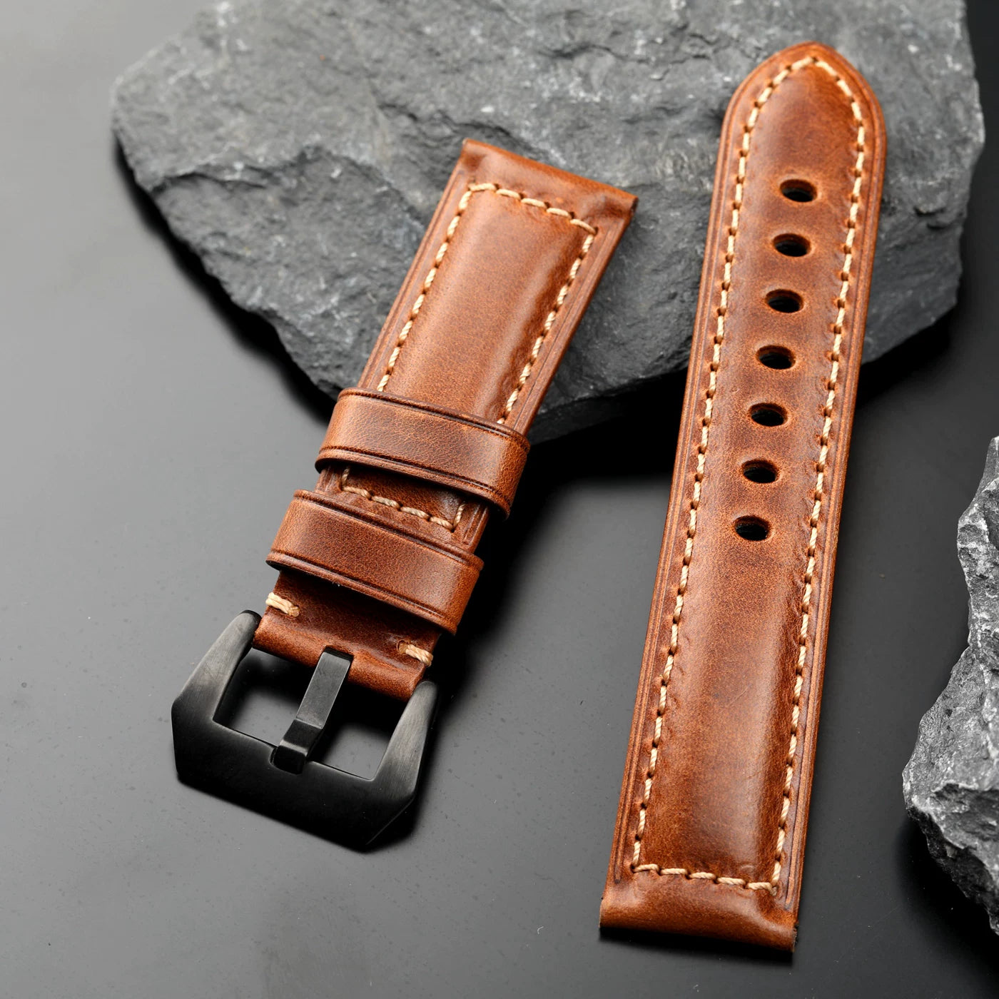 Solid Bronze Buckle High-end oil wax leather strap 18 19 20 21 22 23 24 26MM yellow brown Copper Silver