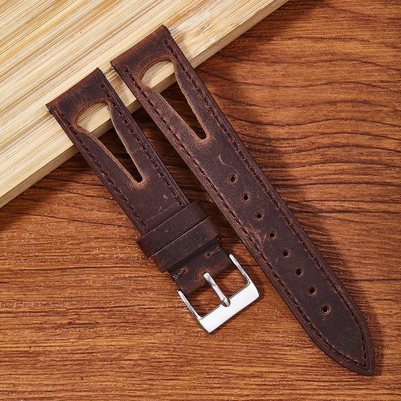 Hollow Summer Leather Strap Crazy Horse Universal 20/21/22/24MM Perforated Breathable Soft  band