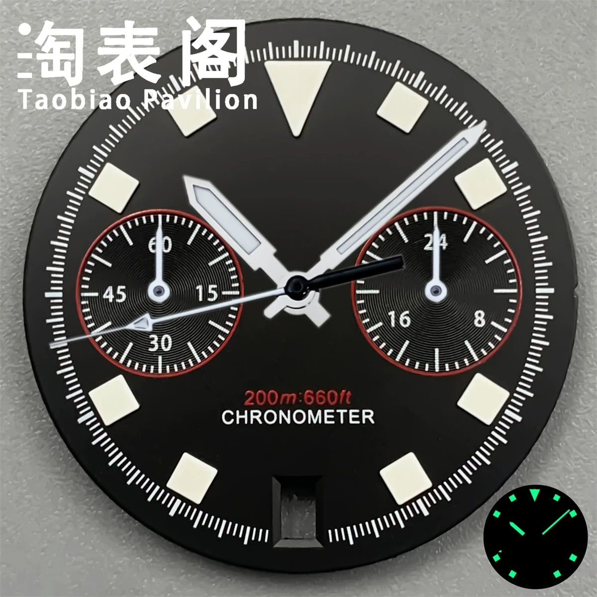 30Mm quartz vk64 dial multi-function chronograph dial snowflake hands 6 o'clock calendar green lume