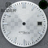 31MM Dial engineer checkered strips scale watch dial 3 o'clock calendar green luminous light for NH35 Miyota 8215, PT5000, ETA2824movement