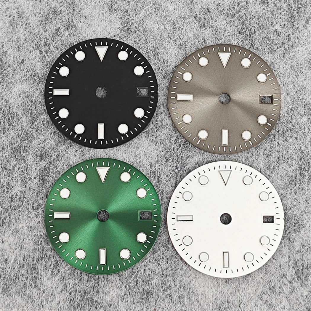 29MM Single calendar Watch Dial Green Luminous Modified Watch Accessories GMT Four-Hand Watch Faces for Japan NH34 Movement