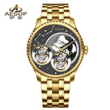 Double Flying Tourbillon Watch World Map AESOP 7116 42mm Skeleton Luxury Waterproof Wristwatches Sapphire