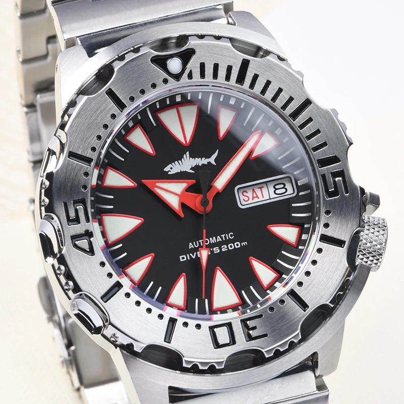 HEIMDALLR NH36 Monster Diver Automatic 200m Waterproof PVd Black AR Sapphire Luminous Men Watch Ghost Teeth Series