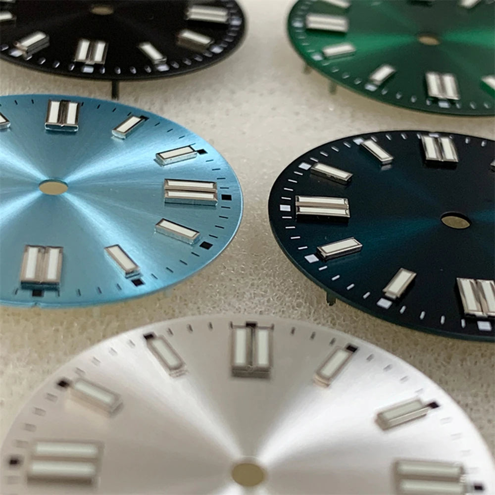 28.5MM sunburst watch Dial Green Luminous Watch Dial for NH35/ETA2836 2824/Pt5000/ 8215/Mingzhu 2813 Movement Watch Modification Accessories
