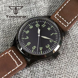 PVD Black Pilot Watch Tandorio TD137B 42mm Miyota 8215 ST1612 Movement Sterile Dial Sapphire 3ATM Green Luminous