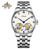 42mm AESOP 7108 Double Flying Tourbillon Movement Watch For Men Skeleton Mechanical Luxury Watches Wterproof Wristwatches Sapphire