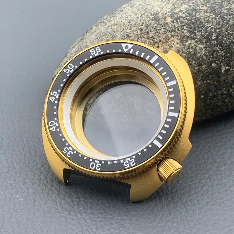 PVD Gold Turtle Abalone Watch Case 6105 6309 Crown at 4.1 Fit NH35 NH36 Movement 200m Waterproof Resistance Diving Men's Watch Case