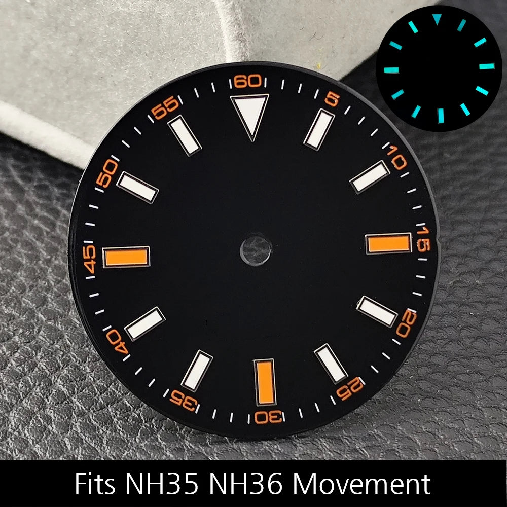 28.5MM Watch Dial Luminous Dial Fit NH35/M8215/E2824 Movement Accessories Watch Parts Watch For man Sterile Dial NH35 Hands