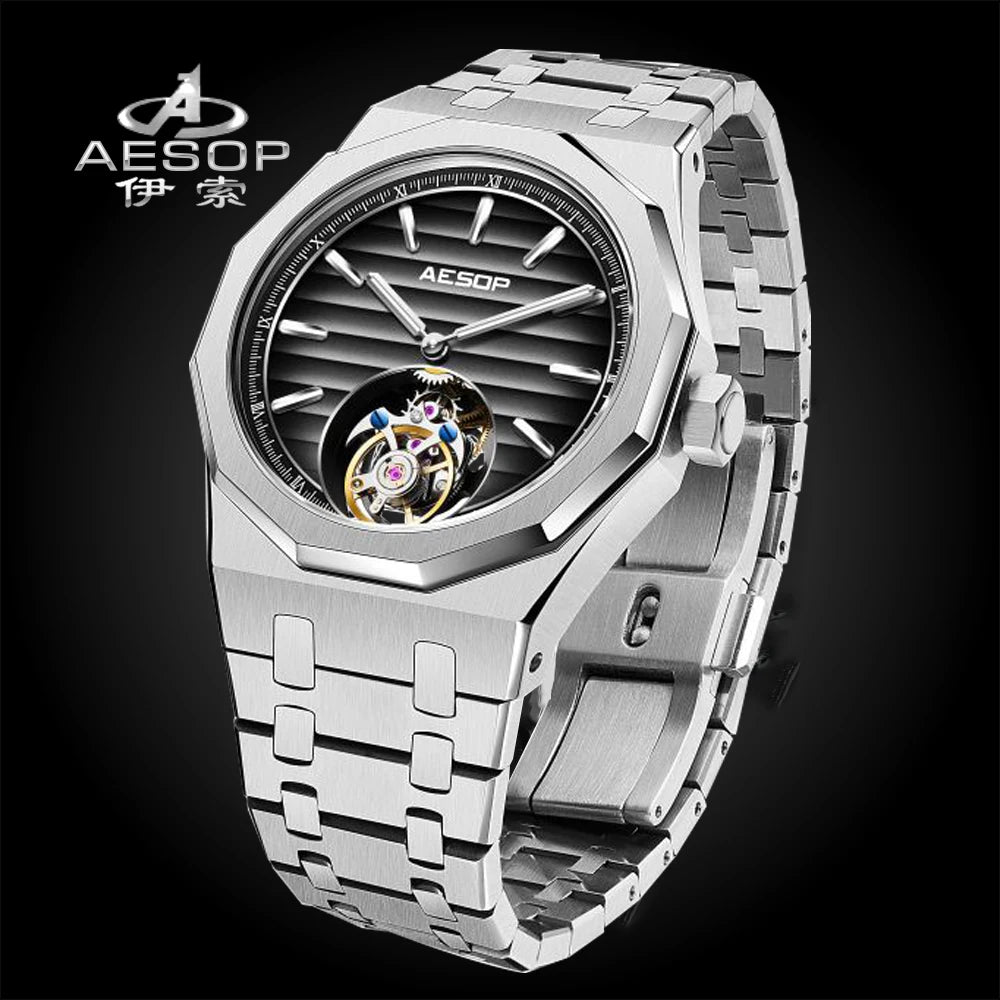 AESOP 7057  Flying Tourbillon Skeleton Watch For Man Luxury Sapphire 50ATM Gradient D