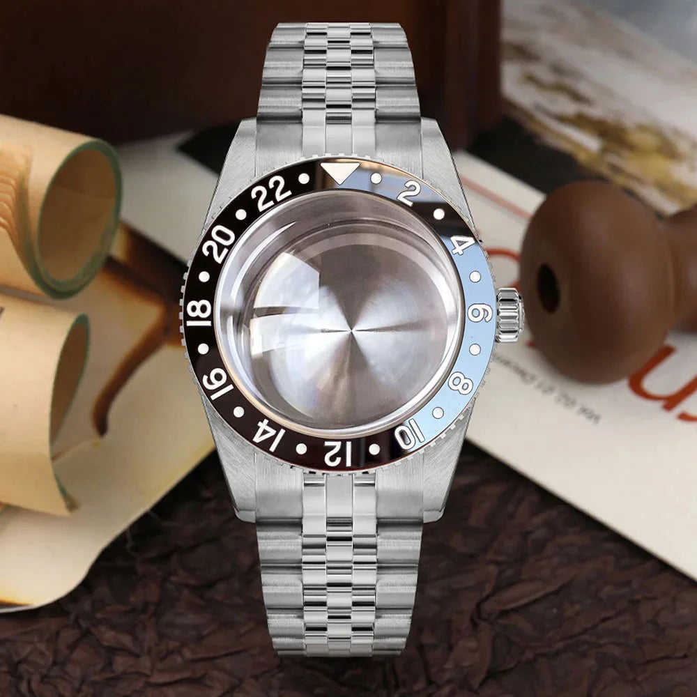 38mm Diver Watch Case GMT Case Stainless Steel Brushed 200M  Fit NH34 GMT NH35 Domed Sapphire Glass Alloy Insert 120 Click Bezel