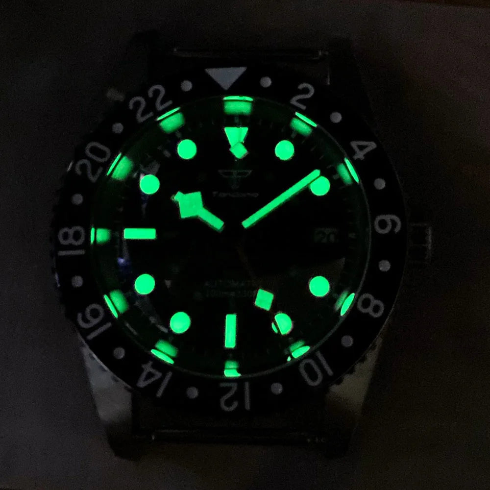 Tandorio TD218B NH34 GMT Watch 6542 homage 38mm Bubble Sapphire 20ATM 120 Click Submariner