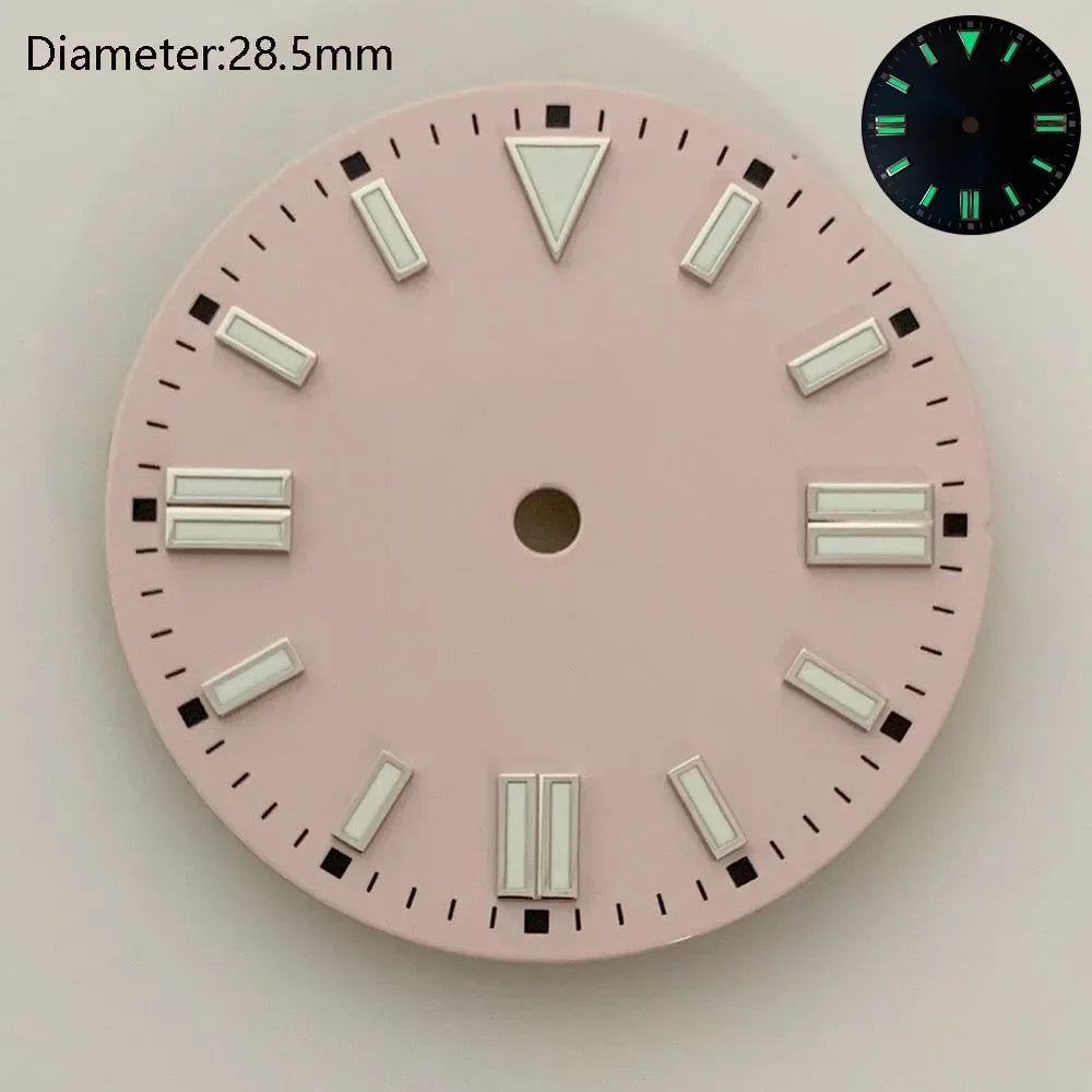 28.5mm NH35 double bar watch dial luminous grass green red dark blue yellow dial for NH35 automatic movement watch accessories can customize logo