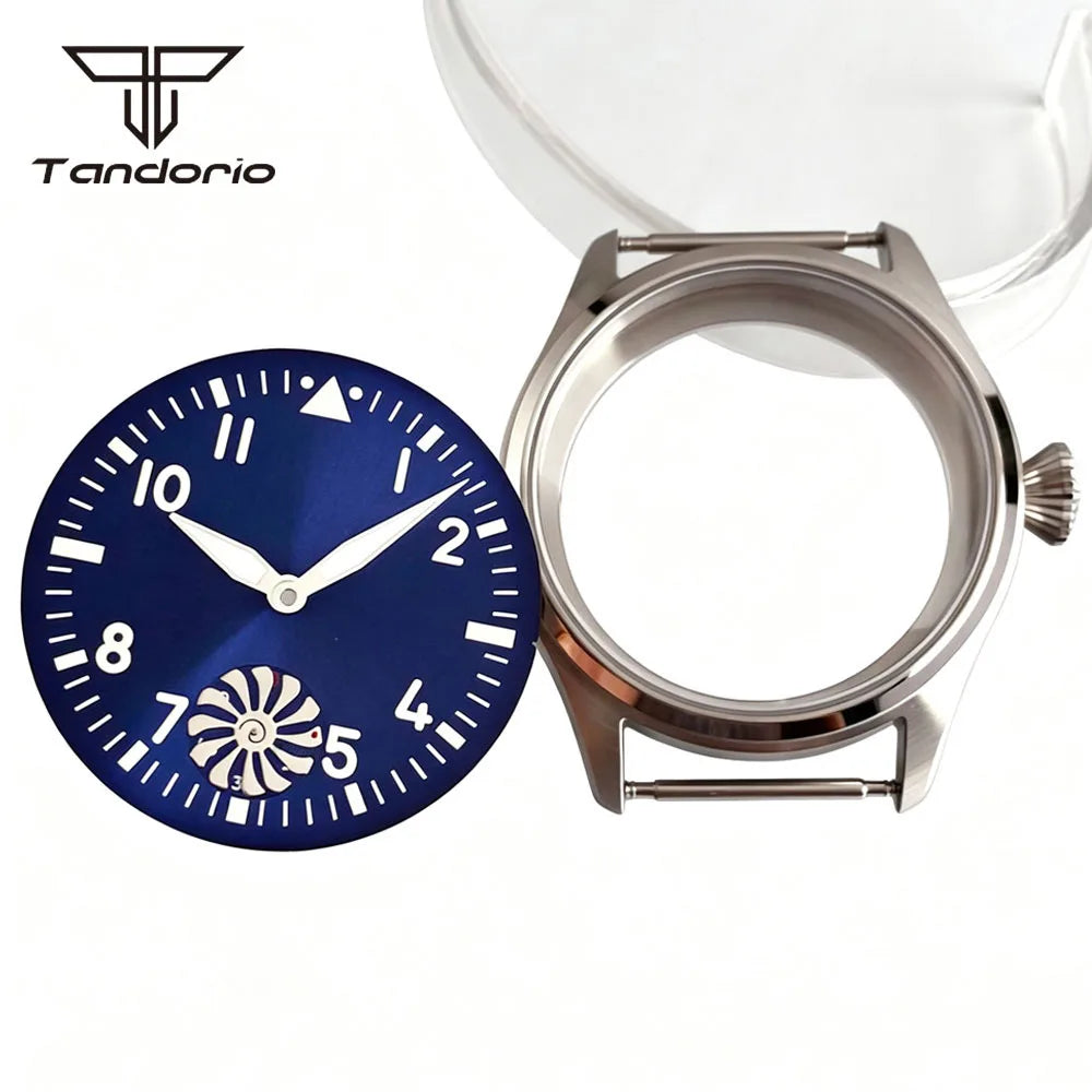 ETA6498 Watch case ST3621 42mm Manual Winding Pilot+37mm Dial Set Sapphire Transparent Back 5ATM