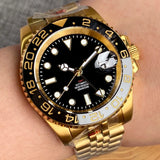 Tandorio Submariner NH34 GMT Watch TD015B Yellow Gold Ceramic 20bar 40mm Sapphire