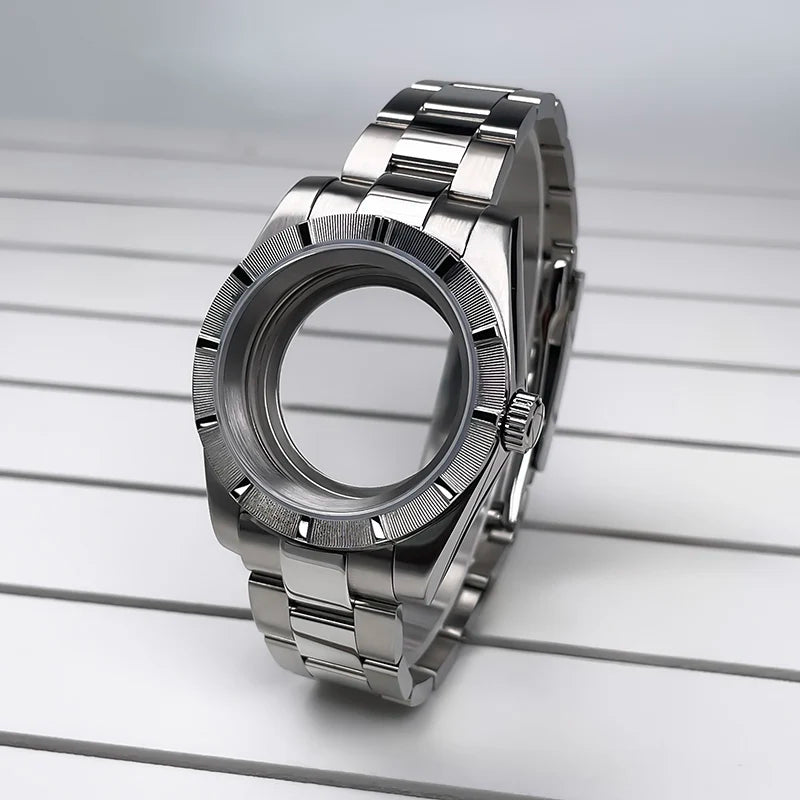 NH35 Case 39mm 316L Stainless Steel Sapphire Glass Striped Bezel for NH35 NH36 NH34,NH38,NH39 etc NHMovement SK Mod Replacement Parts