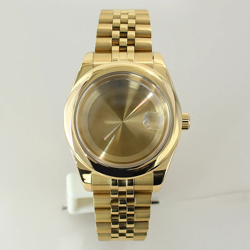 Two Tone Round Edge Watch Case 39mm 36mm Sapphire Crystal Glass For Seiko NH35 NH36 NH38 NH34 Miyota 8215 Movement Presidential Bracelet