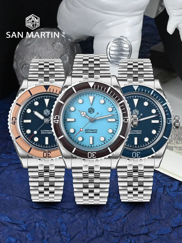 San Martin Diver SN0133 40mm NH35 Automatic AR Sapphire Bezel J-type Bracelet Waterproof 200m Swiss Lume