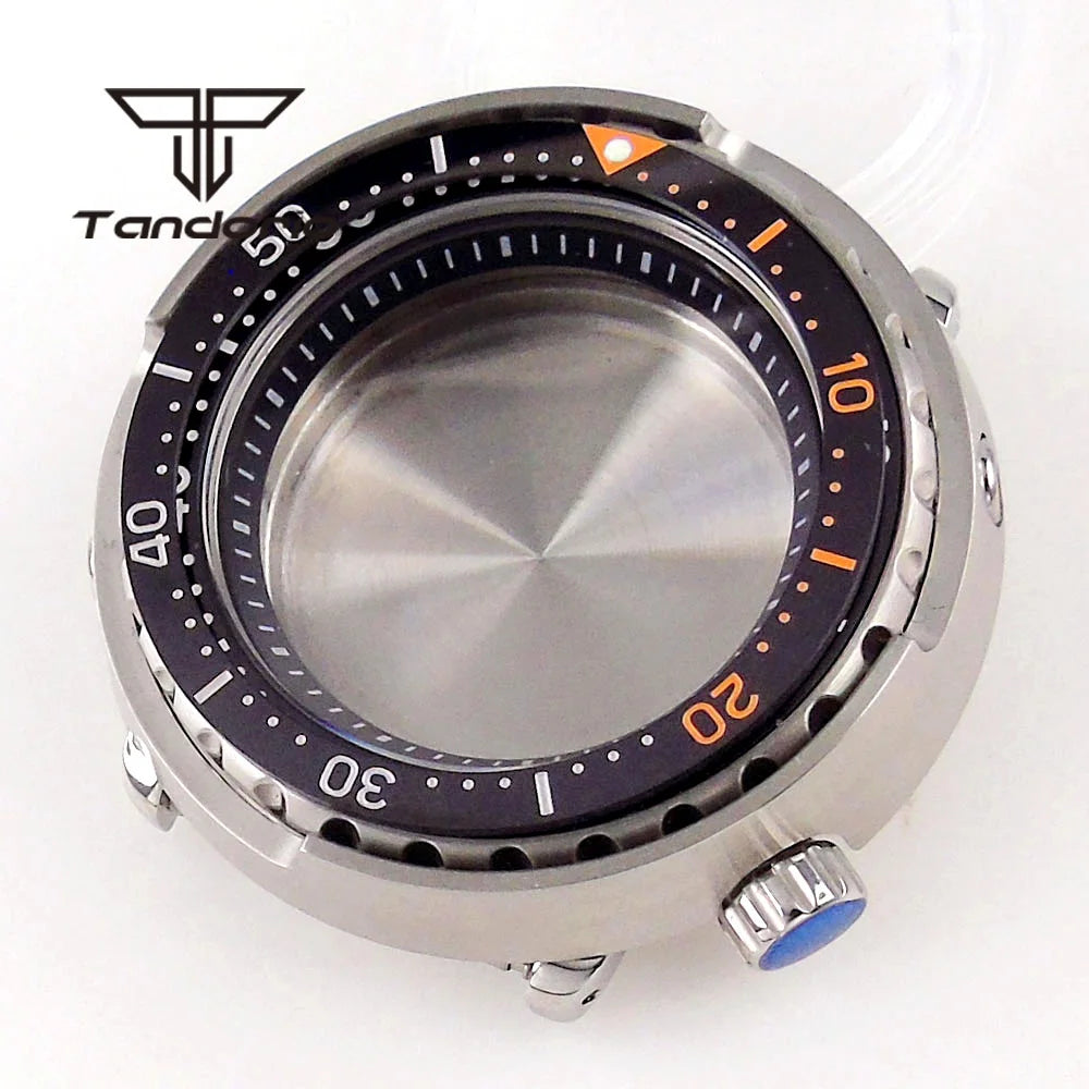 Tuna Can Watch Case 46.5mm Stainless Steel Tuna Style Watch Case Sapphire 4 o'clock Crown Fit NH34 NH35 NH36 NH38 20ATM Waterproof Ceramic Bezel