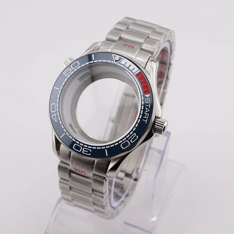 42mm NH35 Stainless Steel Seamaster Watch Case Mineral/Sapphire Glass Black Ceramics Bezel Insert with Bracelet for Seiko Mod Seamaster Build Parts