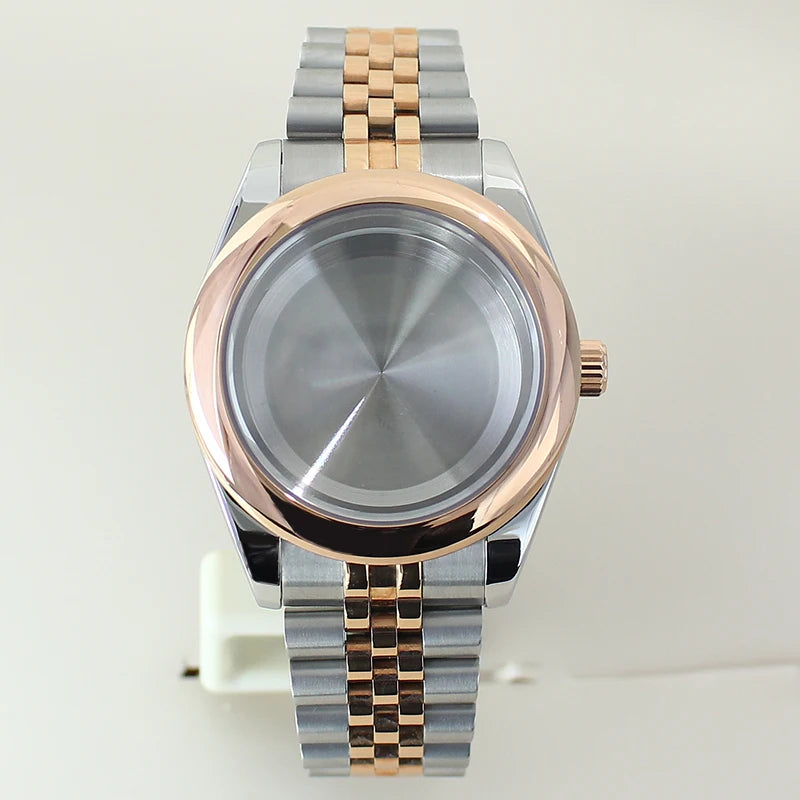 Two Tone Round Edge Watch Case 39mm 36mm Sapphire Crystal Glass For Seiko NH35 NH36 NH38 NH34 Miyota 8215 Movement Presidential Bracelet