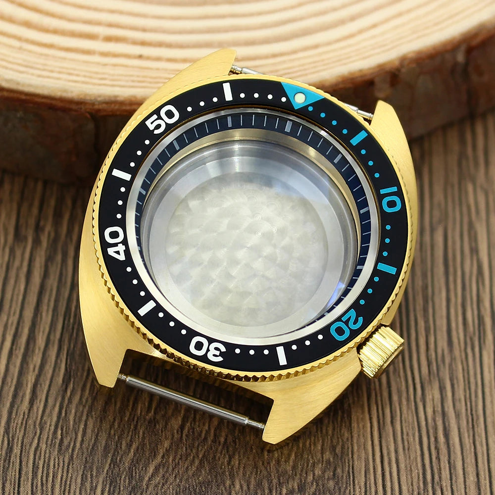 41mm Gold PVD Captain Willard Watch Case Domed Sapphire Tuna Turtle for Seiko MOD NH35 NH36 NH34 4R36 Movts Abalone Screw Crown
