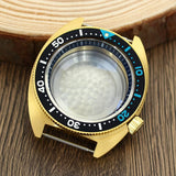 41mm Gold PVD Captain Willard Watch Case Domed Sapphire Tuna Turtle for Seiko MOD NH35 NH36 NH34 4R36 Movts Abalone Screw Crown