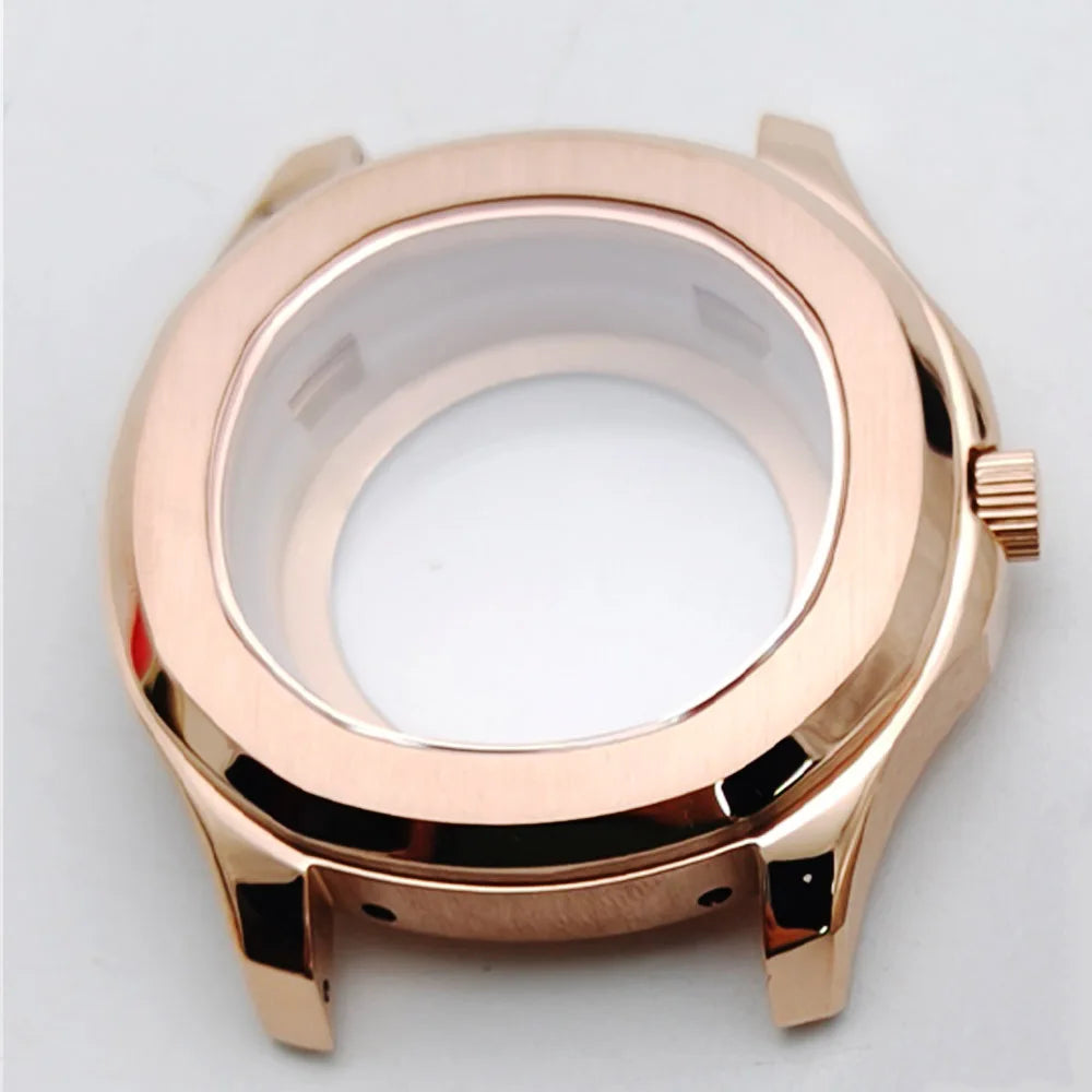 Aquanaut case 42mm NH35 Rose Gold 316 Stainless Steel Case Rubber Strap Luminous Dial Hands Modifed Watch Parts Accessorie glass back