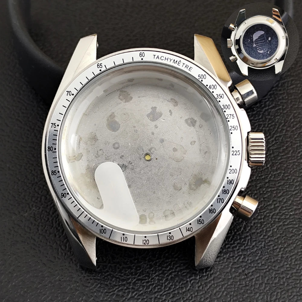 40mm Speedmaster Watch Case Stainless Steel  For VK63 VK64 Chronograph Quartz Movement Mineral Moon Foorprint Sterile Caseback