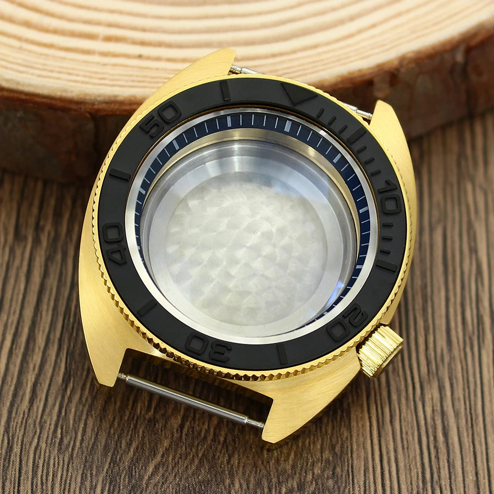 41mm Gold PVD Captain Willard Watch Case Domed Sapphire Tuna Turtle for Seiko MOD NH35 NH36 NH34 4R36 Movts Abalone Screw Crown