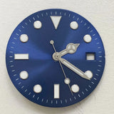 29mm Blue Luminous Watch Dial + Green Luminous Hands Watch Face Replacement Accessories Set for 8215/8200/821A/2813 Movement