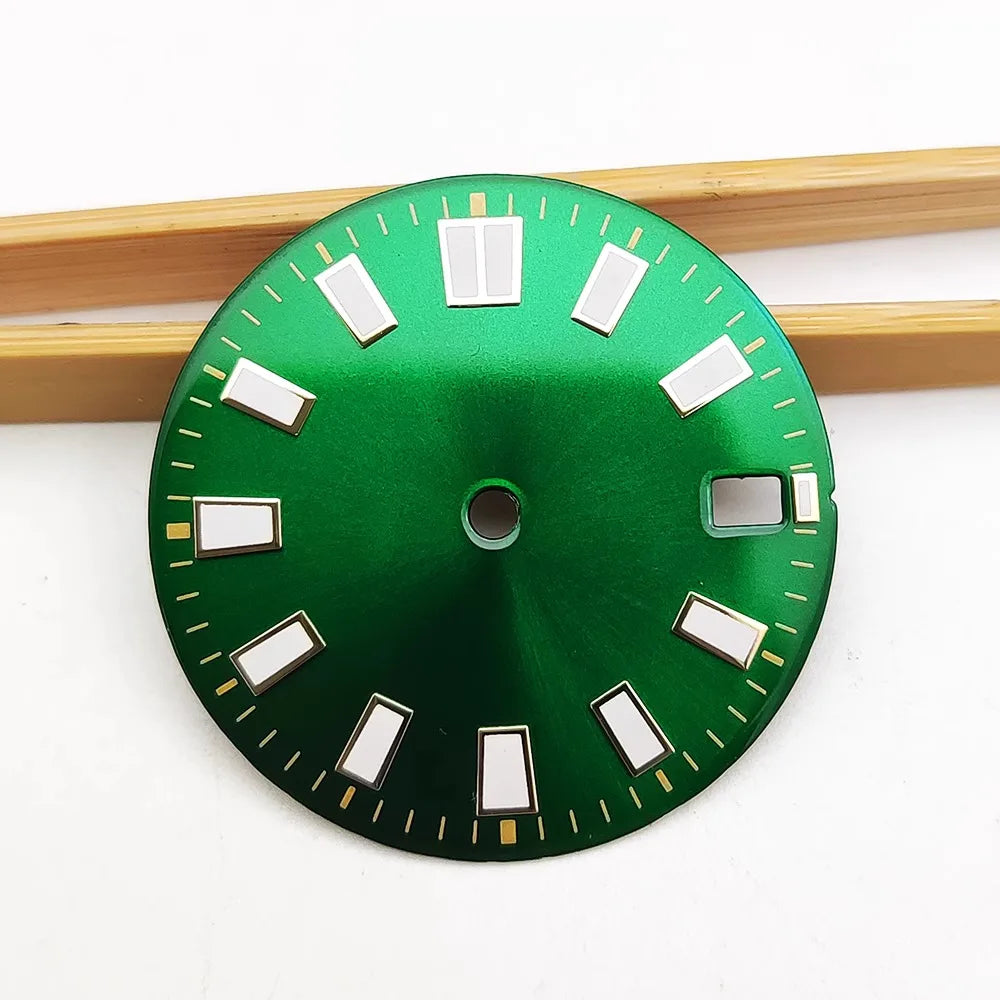 28.5mm Green Watch Dial  Sterile Surface Sun Pattern Watch Faces with Single Calendar Date Repair Accessories for NH35 Movement