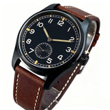 Sub Second Automatic Watch Tandorio TD931A 39mm Sapphire Pilot ST1701 20ATM Stainless Steel Aged Black
