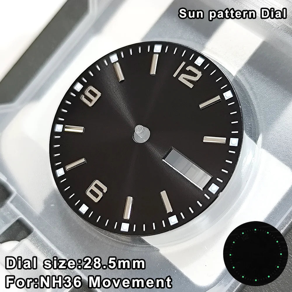 NH36 Dial For NH36 Movement 28.5mm C3 Green Luminous Day Date Window for SKX007 SKX013