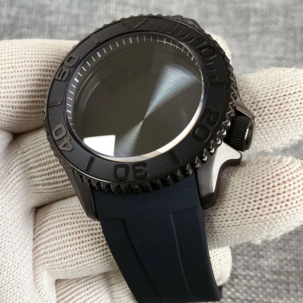 41mm Black PVD Diving Watch Case Fit for SKX007 NH35 NH36 PT SW200 200M Waterproof Domed Sapphire Crystal Rubber Strap