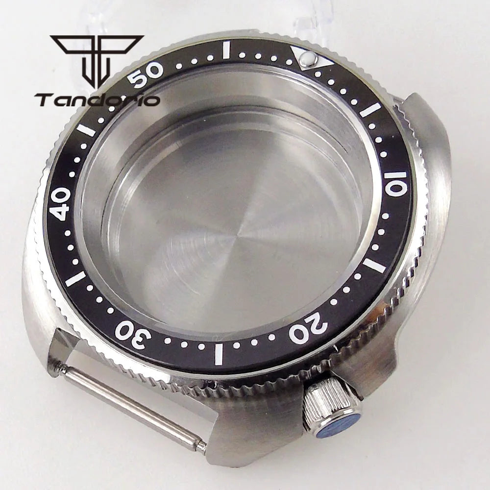 44mm Captain Willard Watch Case Stainless Steel Brushed Turtle Abalone 6105 Watch Case  20BAR Sapphire Glass Ceramic Rotating Bezel Fit NH34 NH35 NH36 ETA2824 PT5000 Movt