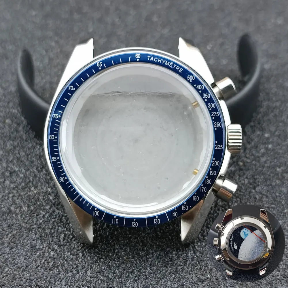 40mm Speedmaster Watch Case Stainless Steel  For VK63 VK64 Chronograph Quartz Movement Mineral Moon Foorprint Sterile Caseback