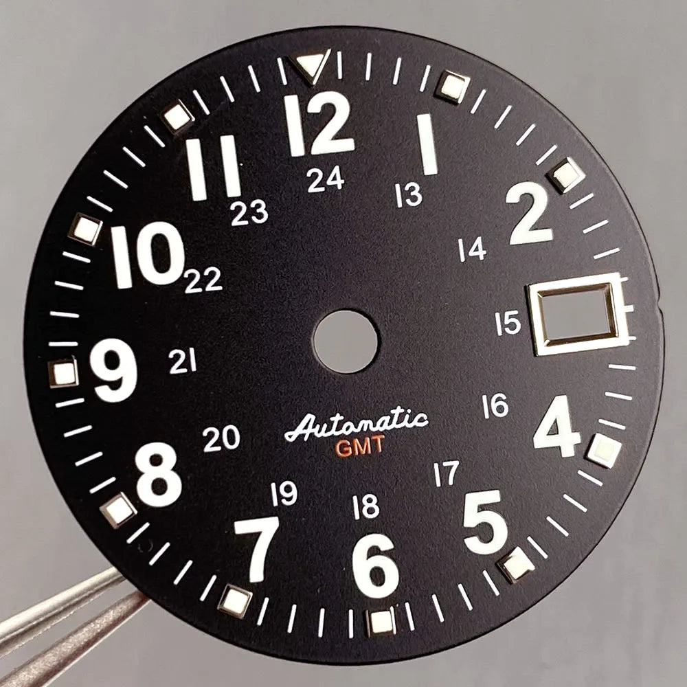 NH34 GMT Dial 29mm Mod black/white Watch Dial Face fit NH34 Automatic Movement Men Watches Part Accessories  Arabic numerals
