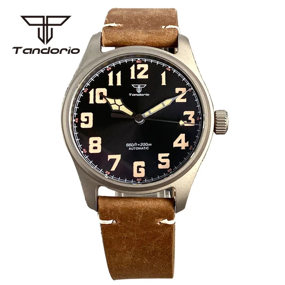 Tandorio 39mm Titanium Pilot Watches Sapphire NH35A PT5000 TD167