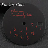 Black NH35 28.5mm Watch Dial Who Cares  With Lightning Second Hands For NH35 4R35 Movement Who Cares Lt's Already Late Replace Watch Dial