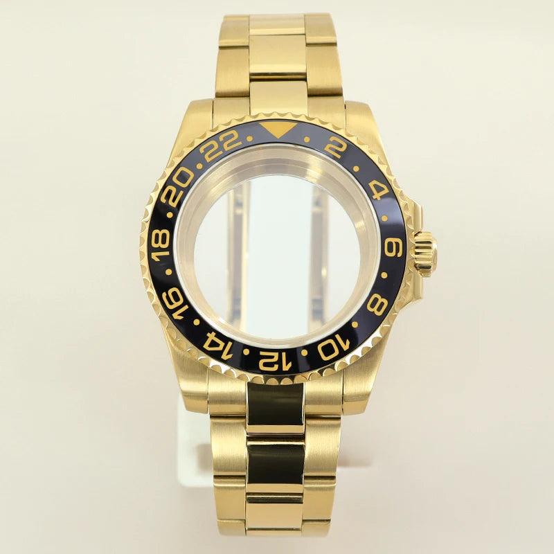 40MM PVD Gold Submariner Watch Case  GMT Yacht Master Polish Strap Sapphire Glass For NH35 NH36 NH34 NH38 Miyota 8215 Eta 2824 GMT SUB Yacht 20ATM waterproof