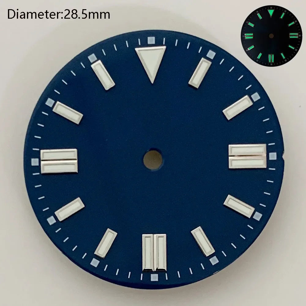 28.5mm NH35 double bar watch dial luminous grass green red dark blue yellow dial for NH35 automatic movement watch accessories can customize logo