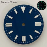 28.5mm NH35 double bar watch dial luminous grass green red dark blue yellow dial for NH35 automatic movement watch accessories can customize logo