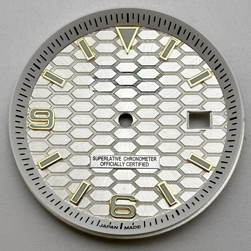 33.8mm NH35 Dial S Logo Gold Sterile Honeycomb Dial Suitable For NH35/NH36 Automatic Movement Vertical Lines Watch Accessories