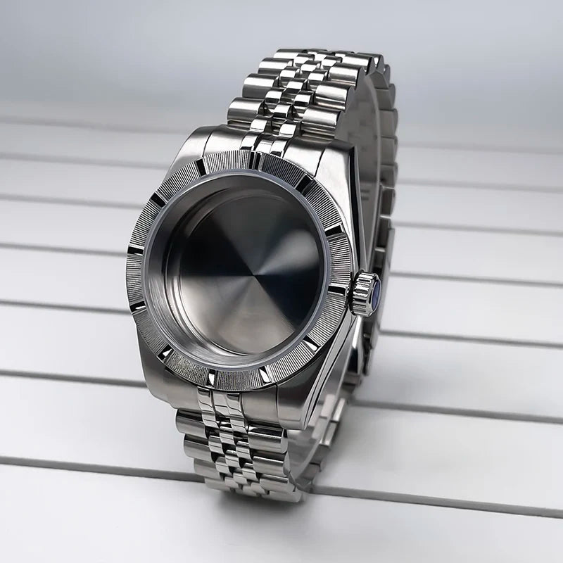 NH35 Case 39mm 316L Stainless Steel Sapphire Glass Striped Bezel for NH35 NH36 NH34,NH38,NH39 etc NHMovement SK Mod Replacement Parts