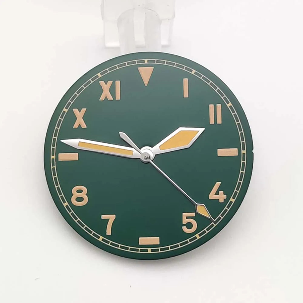 Retro 28.5MM Watch Dial with Green Luminous half rome number for NH35/NH36/2824/8215 Movement Watches Hands
