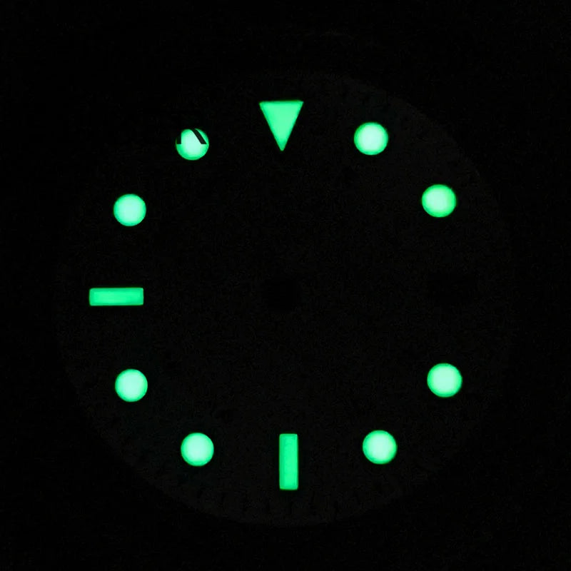 29mm GMT Watch Dial Black White Blue Black Silver Edge Time Mark Green Luminous Dial Fit NH34 NH35 Movement Date Window