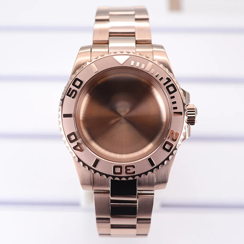 40mm Rose gold Yacht Master Watch Case 316 Stainless Steel For NH35 NH36 NH34 NH38 Miyota 8215 Eta 2824 PT5000 Movement 28.5mmDial Rose Gold YACHT Cases Sliding Lock